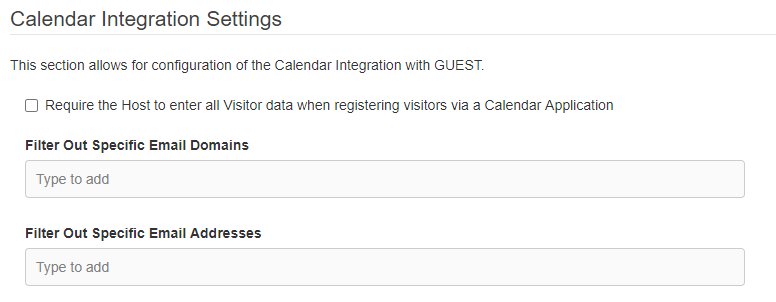 Calendar Integration Settings Screenshot